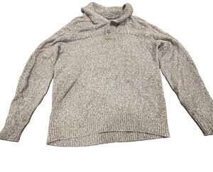 Method Mens Medium Gray Marled Shawl Collar 2 Button Knit Pullover Sweater